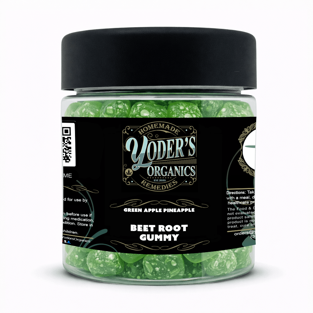 Beet root gummies jar, Green Apple Pineapple flavor, front label
