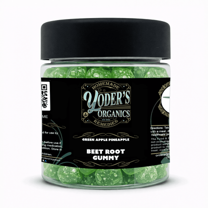 Beet root gummies jar, Green Apple Pineapple flavor, front label