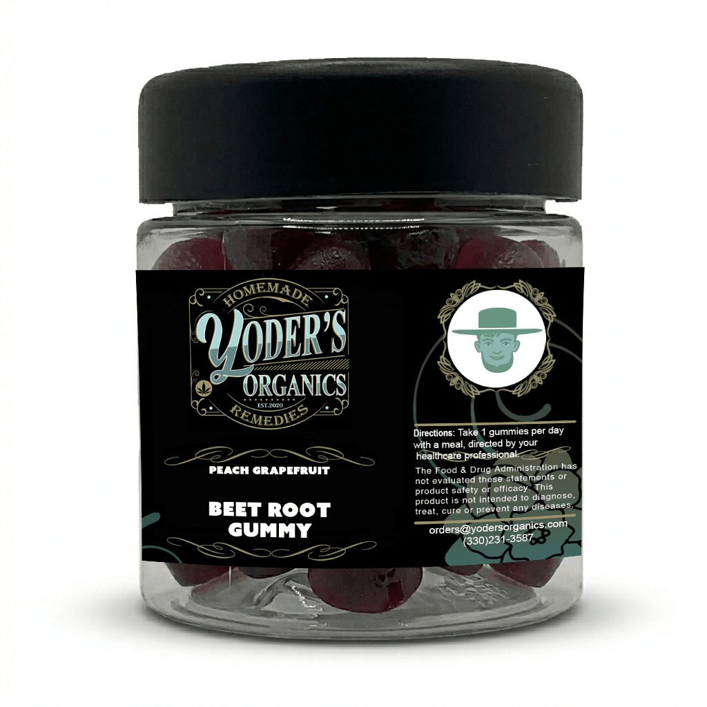 Beet root gummies jar, side label with directions