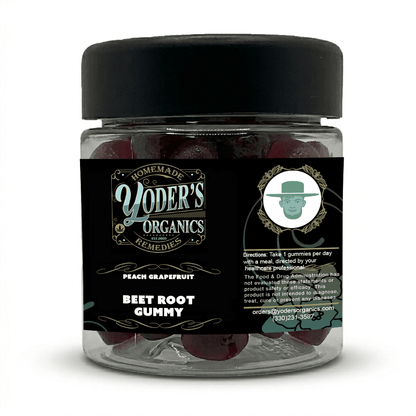 Beet root gummies jar, side label with directions
