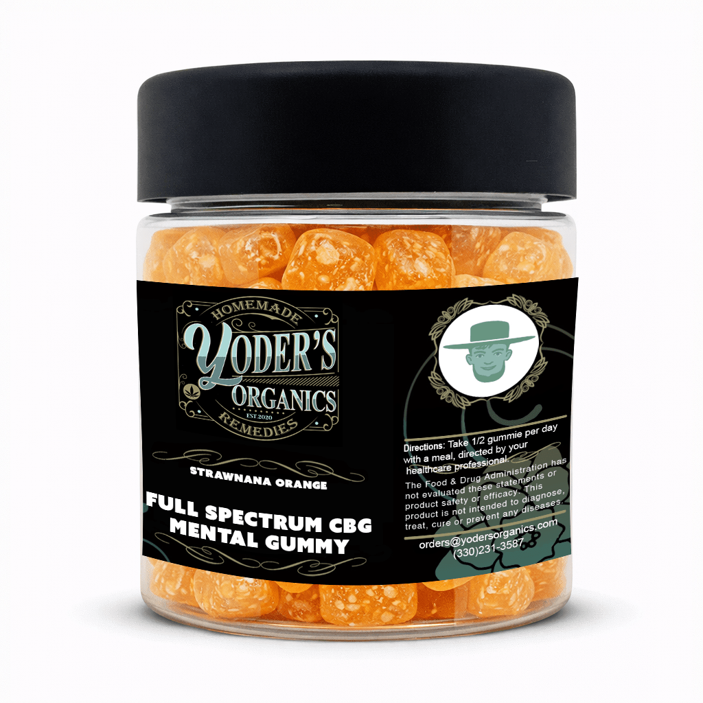 CBG gummies jar, side label with directions
