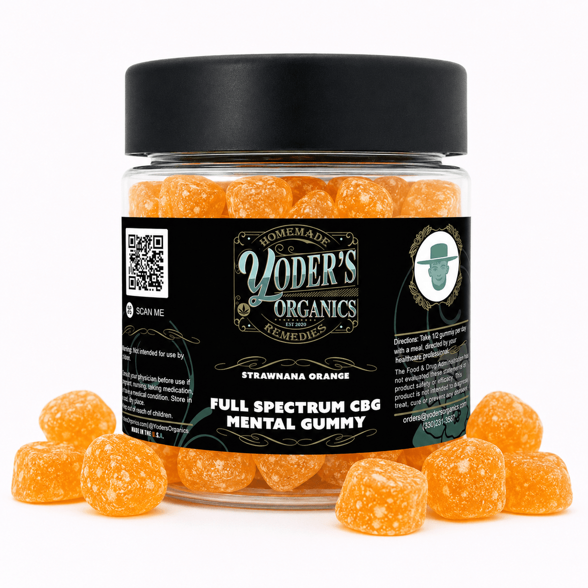 Jar of full spectrum CBG gummies with Strawnana Orange gummies
