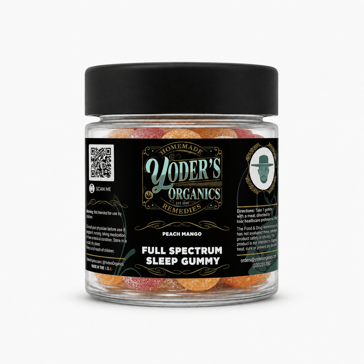 CBN sleep gummies jar, Peach Mango, Full Spectrum Sleep Gummy front label
