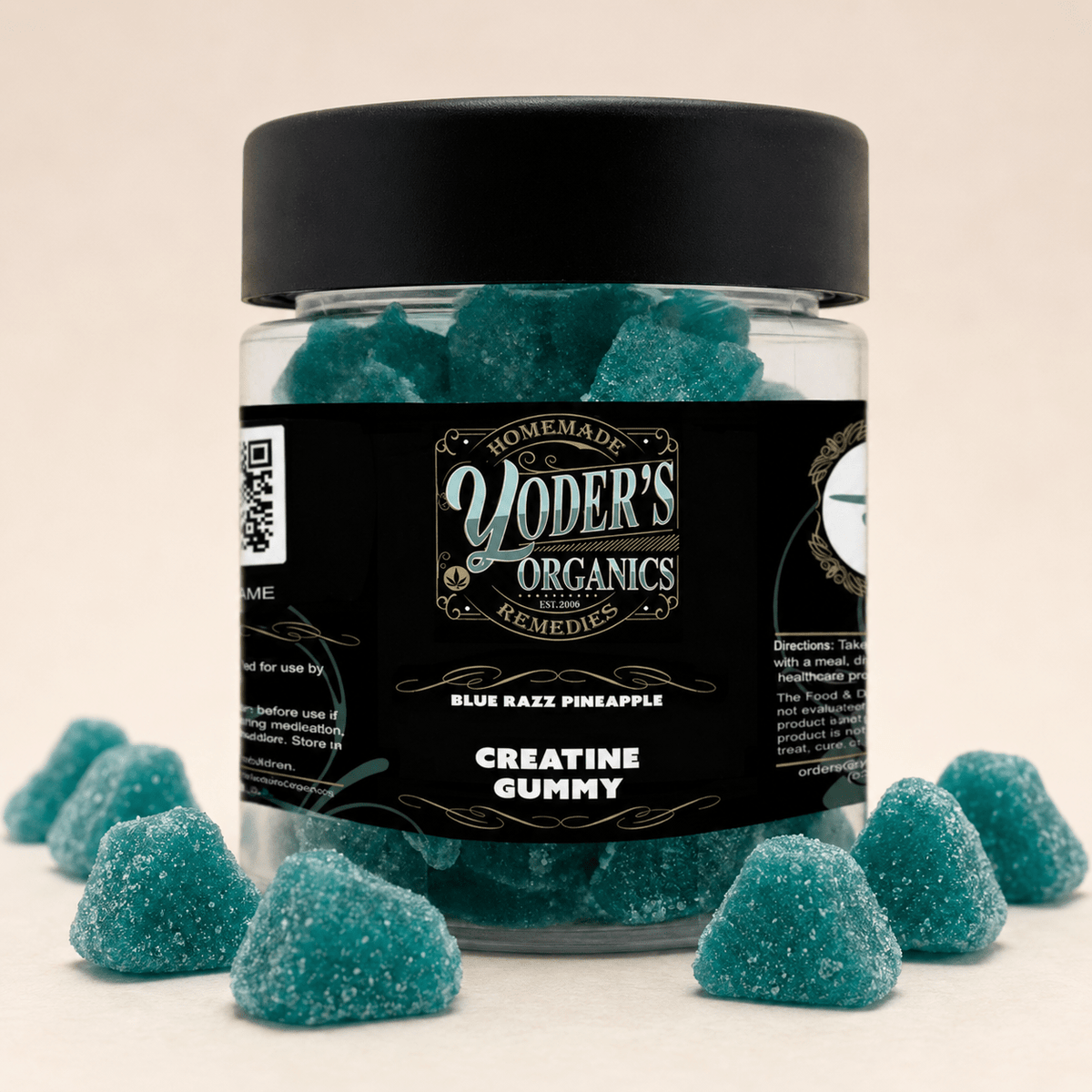 Creatine gummies jar with Blue Razz Pineapple gummies