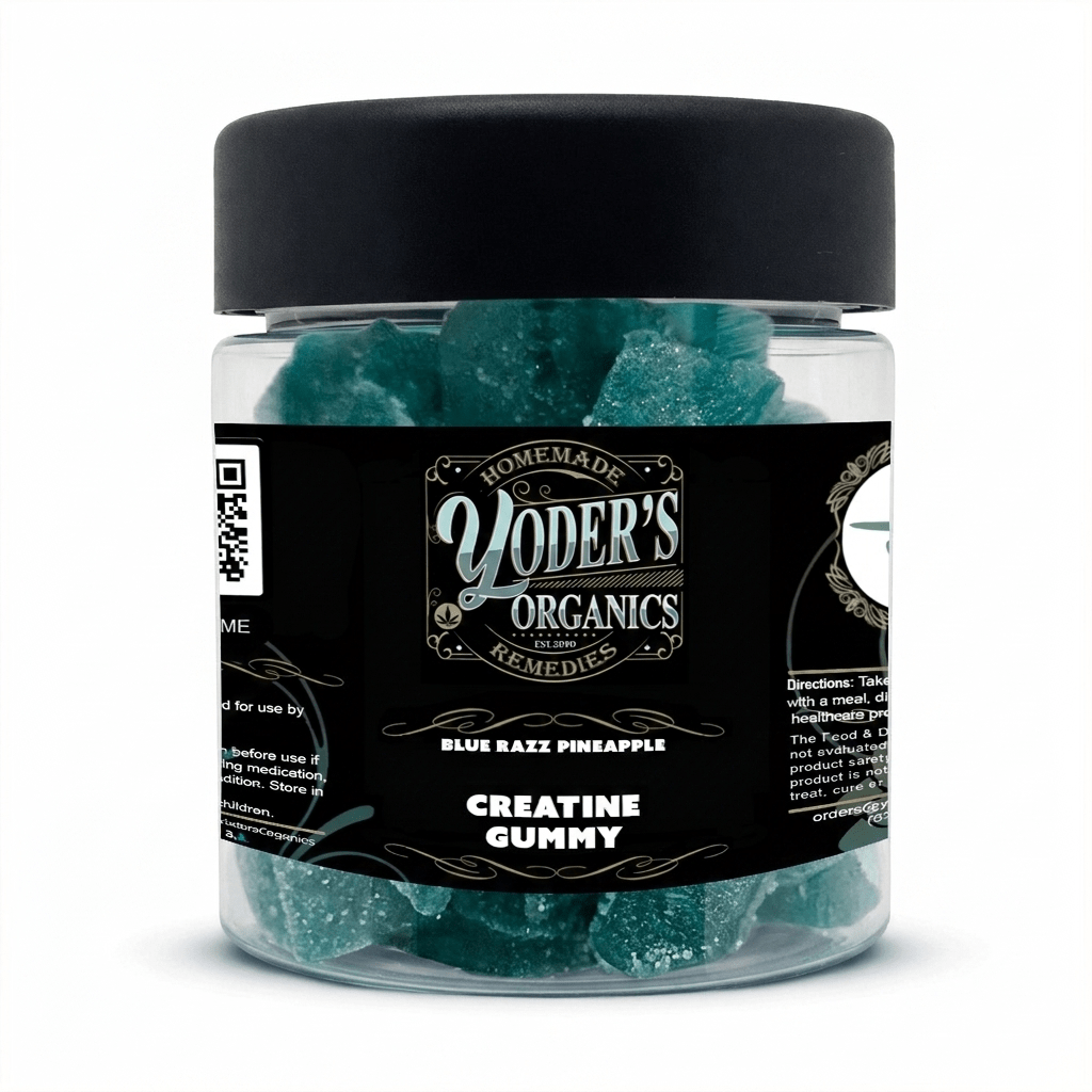 Creatine gummies jar, Blue Razz Pineapple flavor, front label