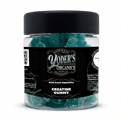 Creatine gummies jar, Blue Razz Pineapple flavor, front label
