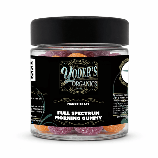 Full spectrum CBG morning gummies jar, Mango Grape flavor, front label