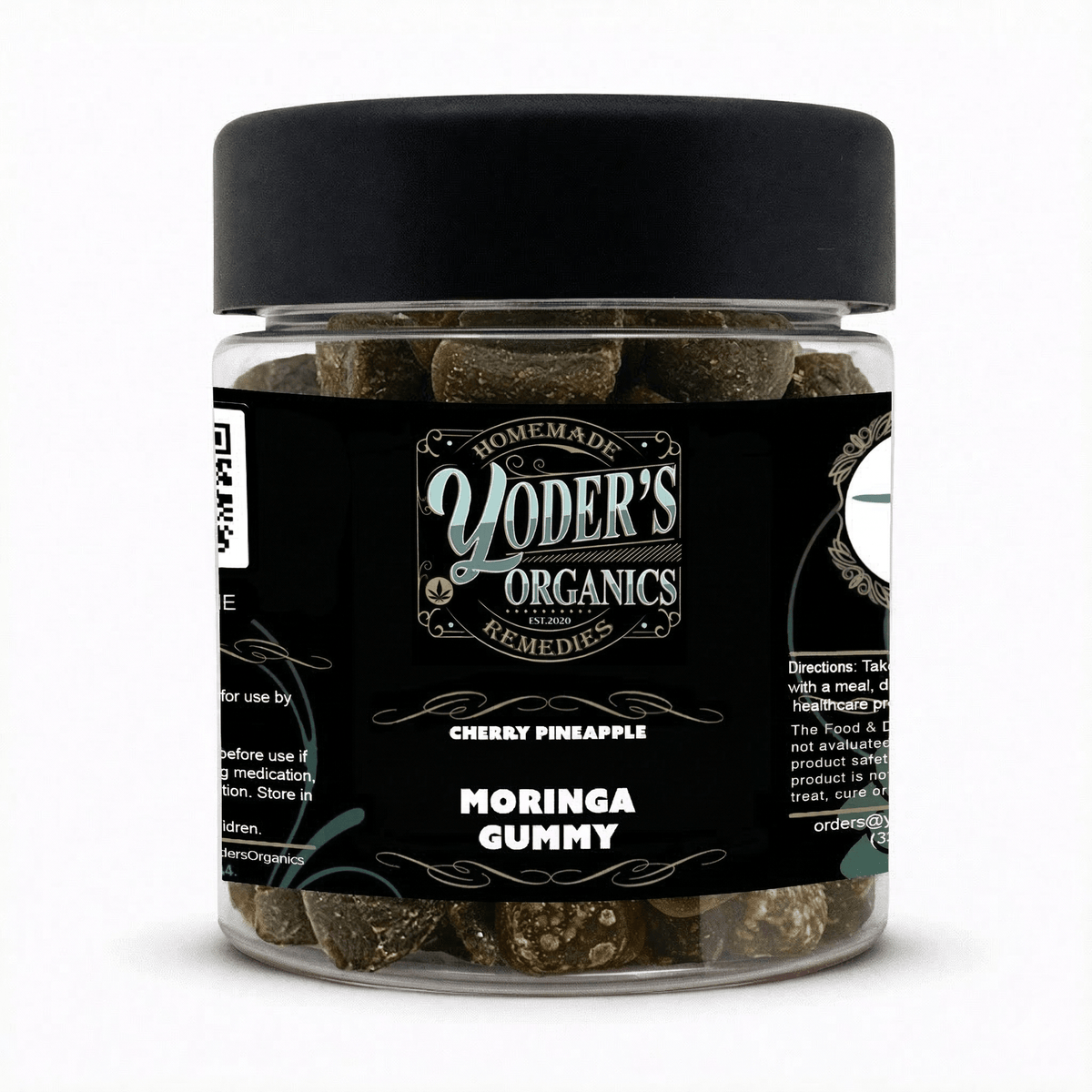 Moringa gummies jar, Cherry Pineapple flavor, front label