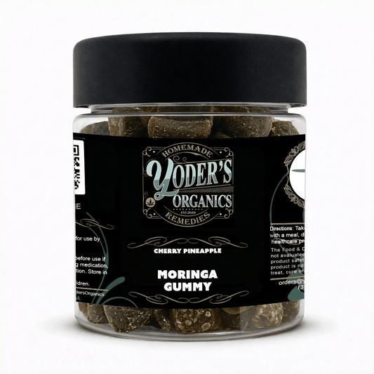 Moringa gummies jar, Cherry Pineapple flavor, front label