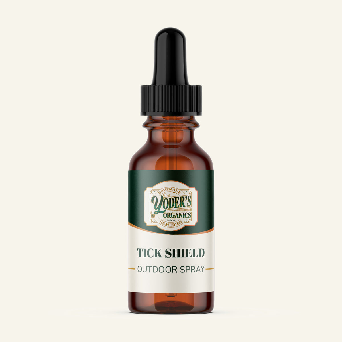 Tick Shield Outdoor Spray amber bottle, front label