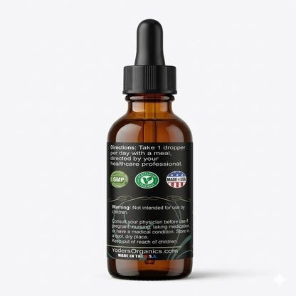 Tooth and Gum myrrh tincture back label: take 1 dropper per day with a meal